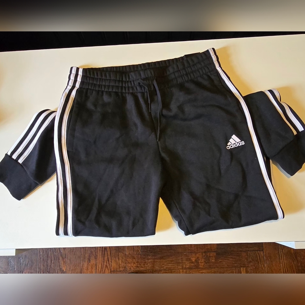 Adidas Women Black Joggers with White Stripes